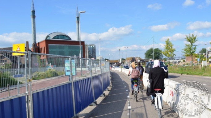 Temporary cycleway building work Utrecht Westplein